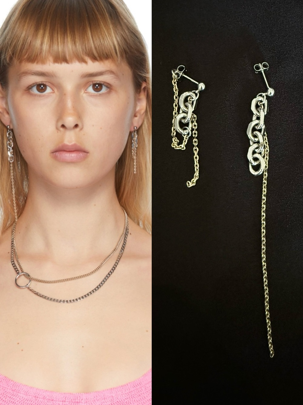 Justine Clenquet Dana Silver & Gold Chain Drop Earrings